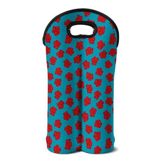 Red And Blue Carnation Pattern Print Double Neoprene Wine Tote