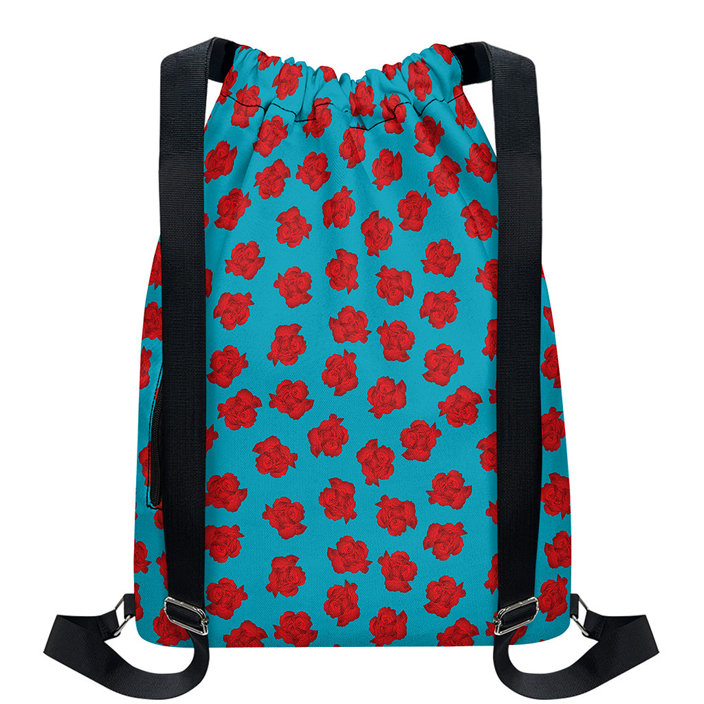 Red And Blue Carnation Pattern Print Drawstring Backpack