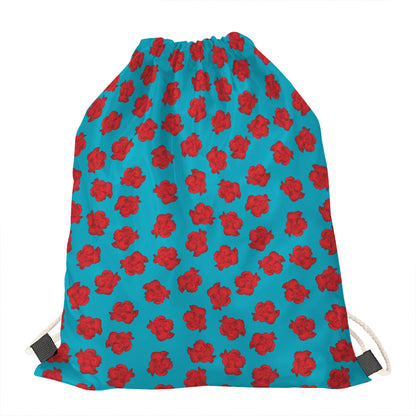 Red And Blue Carnation Pattern Print Drawstring Bag