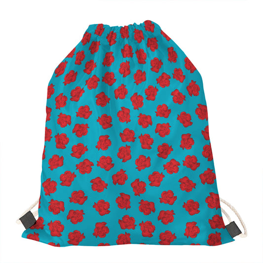 Red And Blue Carnation Pattern Print Drawstring Bag