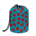 Red And Blue Carnation Pattern Print Drawstring Makeup Bag