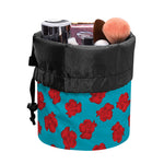 Red And Blue Carnation Pattern Print Drawstring Makeup Bag