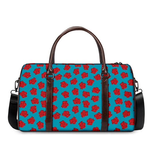 Red And Blue Carnation Pattern Print Duffle Bag