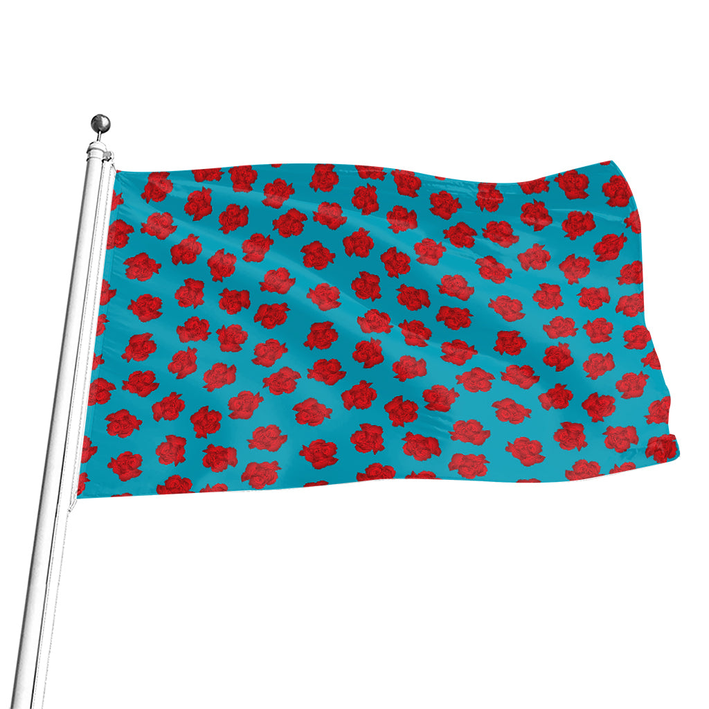 Red And Blue Carnation Pattern Print Flag