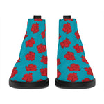 Red And Blue Carnation Pattern Print Flat Ankle Boots