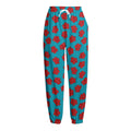 Red And Blue Carnation Pattern Print Fleece Lined Knit Pants