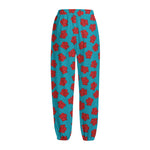 Red And Blue Carnation Pattern Print Fleece Lined Knit Pants
