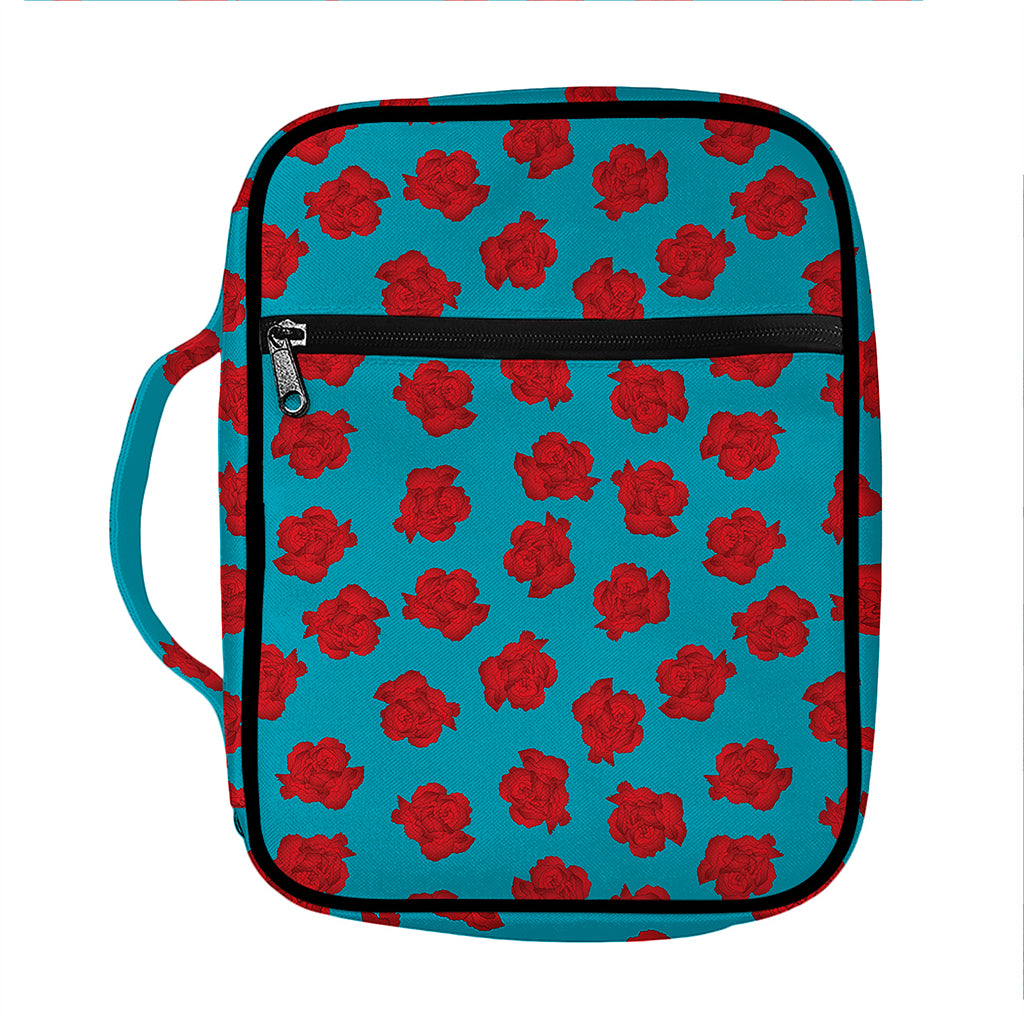 Red And Blue Carnation Pattern Print Front Pocket Bible Bag