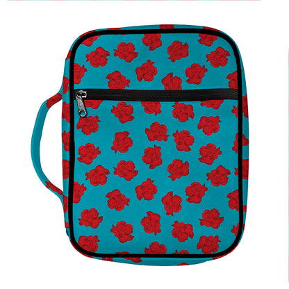 Red And Blue Carnation Pattern Print Front Pocket Bible Bag