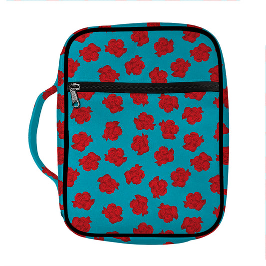 Red And Blue Carnation Pattern Print Front Pocket Bible Bag