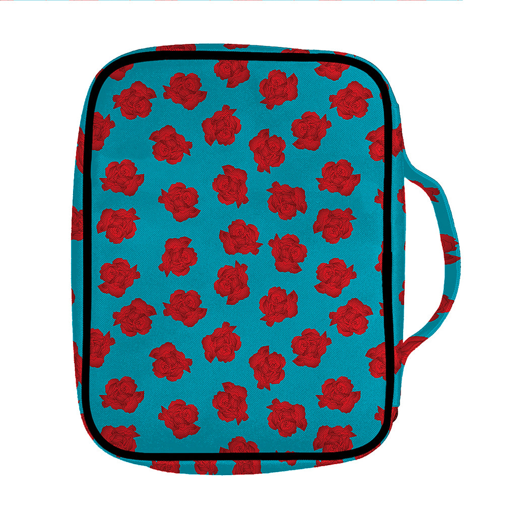 Red And Blue Carnation Pattern Print Front Pocket Bible Bag