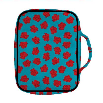 Red And Blue Carnation Pattern Print Front Pocket Bible Bag