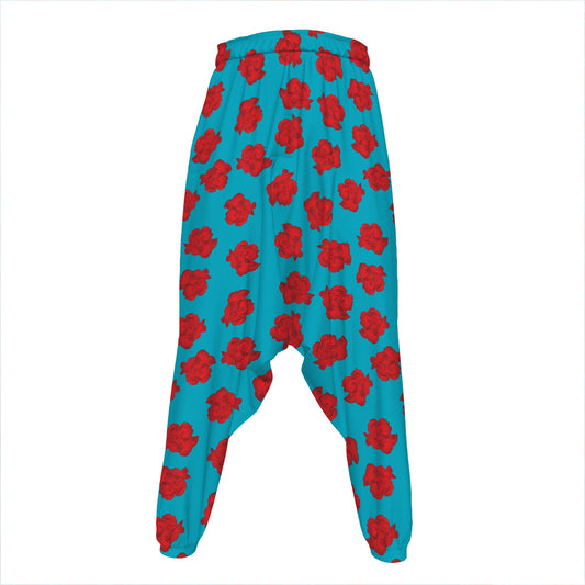 Red And Blue Carnation Pattern Print Hammer Pants