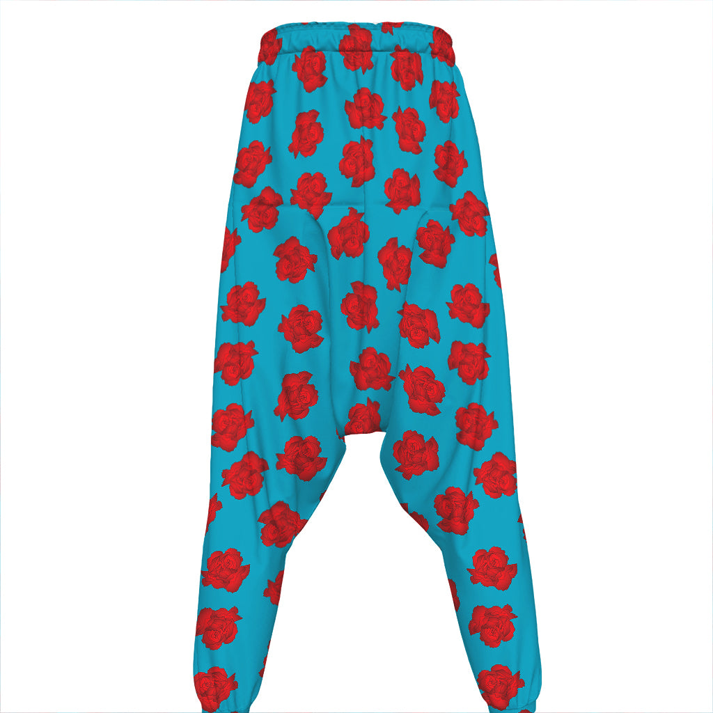 Red And Blue Carnation Pattern Print Hammer Pants