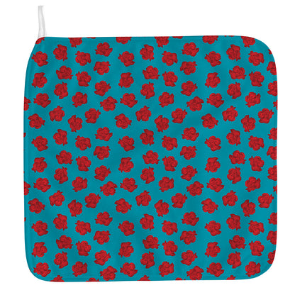 Red And Blue Carnation Pattern Print Hand Towel