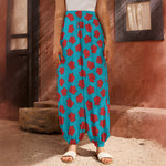 Red And Blue Carnation Pattern Print Harem Pants