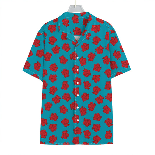 Red And Blue Carnation Pattern Print Hawaiian Shirt