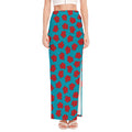 Red And Blue Carnation Pattern Print High Slit Maxi Skirt