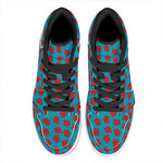 Red And Blue Carnation Pattern Print High Top Leather Sneakers