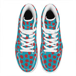 Red And Blue Carnation Pattern Print High Top Leather Sneakers