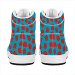 Red And Blue Carnation Pattern Print High Top Leather Sneakers