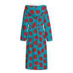 Red And Blue Carnation Pattern Print Hooded Bathrobe