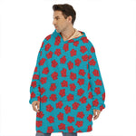 Red And Blue Carnation Pattern Print Hoodie Blanket