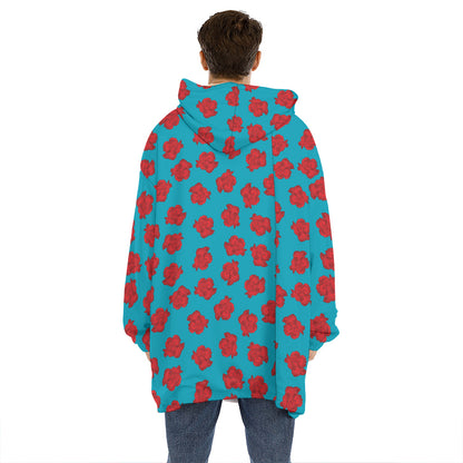 Red And Blue Carnation Pattern Print Hoodie Blanket