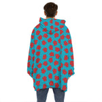 Red And Blue Carnation Pattern Print Hoodie Blanket