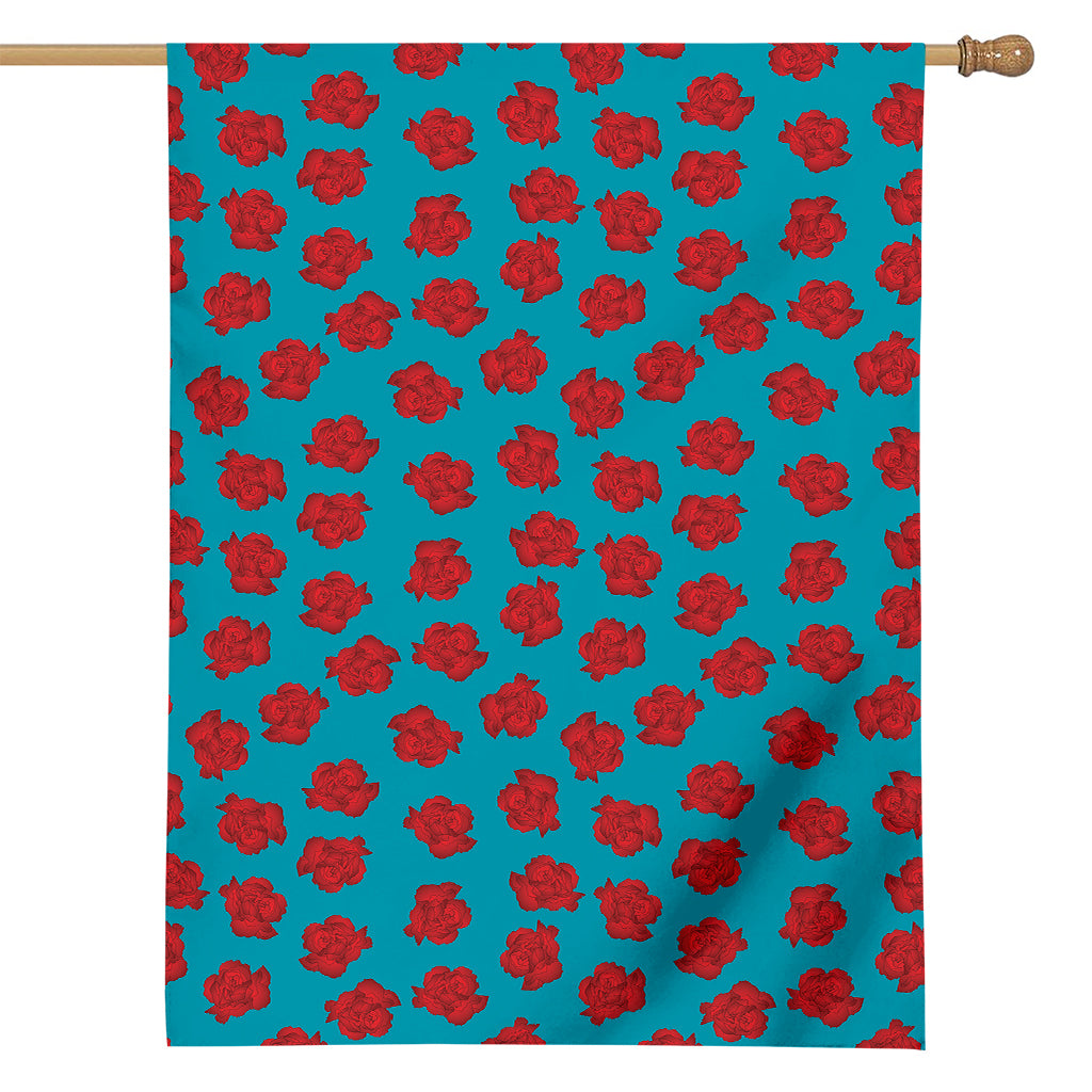 Red And Blue Carnation Pattern Print House Flag