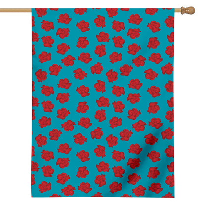 Red And Blue Carnation Pattern Print House Flag
