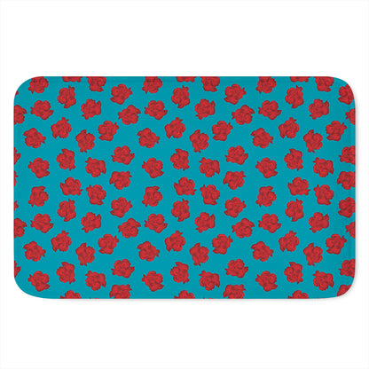Red And Blue Carnation Pattern Print Indoor Door Mat