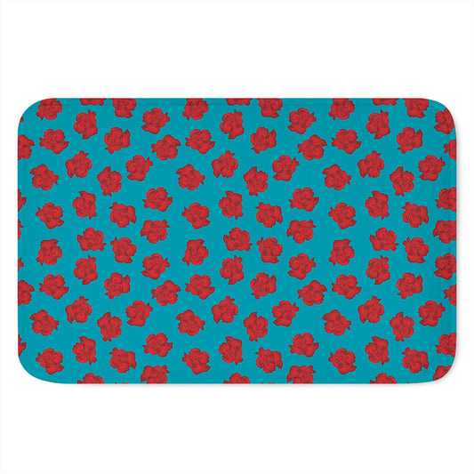 Red And Blue Carnation Pattern Print Indoor Door Mat