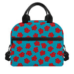 Red And Blue Carnation Pattern Print Insulated Lunch Bag