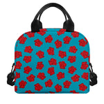 Red And Blue Carnation Pattern Print Insulated Lunch Bag