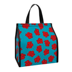 Red And Blue Carnation Pattern Print Insulated Lunch Tote