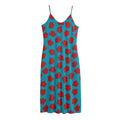 Red And Blue Carnation Pattern Print Jersey Midi Cami Dress