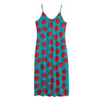 Red And Blue Carnation Pattern Print Jersey Midi Cami Dress
