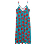Red And Blue Carnation Pattern Print Jersey Midi Cami Dress