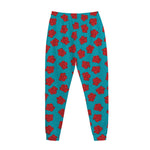 Red And Blue Carnation Pattern Print Jogger Pants