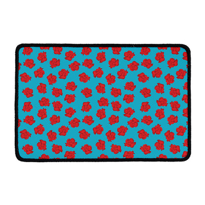Red And Blue Carnation Pattern Print Kitchen Mat