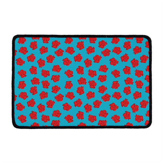 Red And Blue Carnation Pattern Print Kitchen Mat