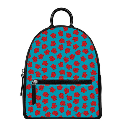 Red And Blue Carnation Pattern Print Leather Backpack