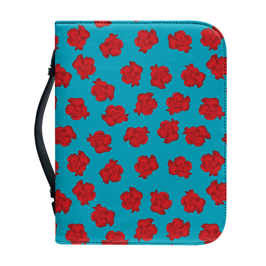 Red And Blue Carnation Pattern Print Leather Bible Cover