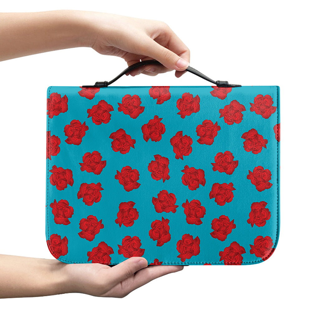 Red And Blue Carnation Pattern Print Leather Bible Cover
