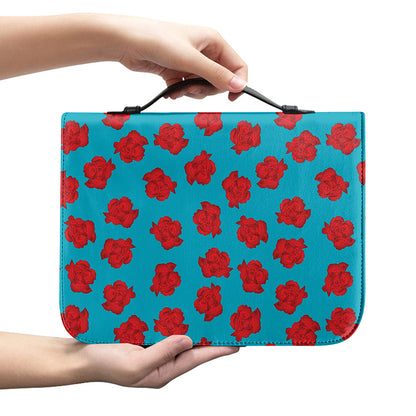 Red And Blue Carnation Pattern Print Leather Bible Cover