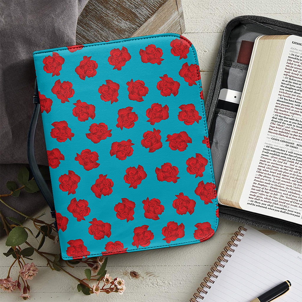 Red And Blue Carnation Pattern Print Leather Bible Cover