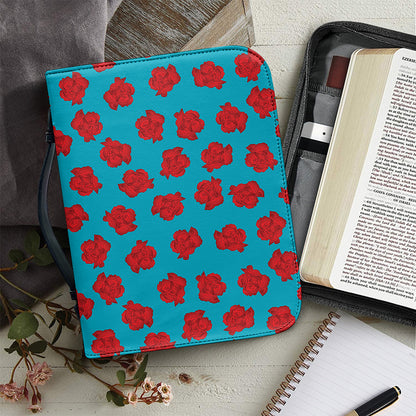 Red And Blue Carnation Pattern Print Leather Bible Cover