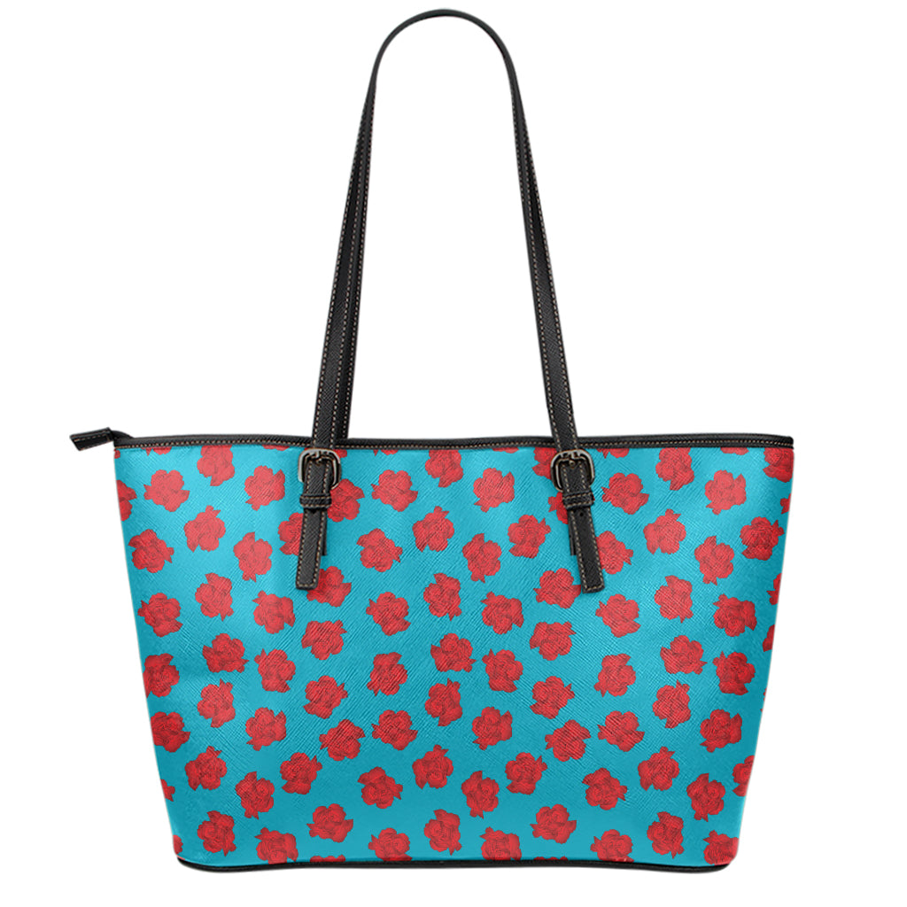 Red And Blue Carnation Pattern Print Leather Tote Bag