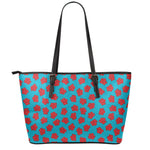 Red And Blue Carnation Pattern Print Leather Tote Bag